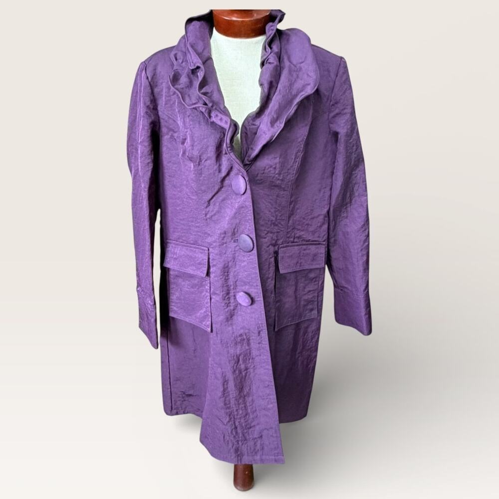 Design Today's Purple Ruffle Collar Jacket Womens XL Elegant Classic Chic Button